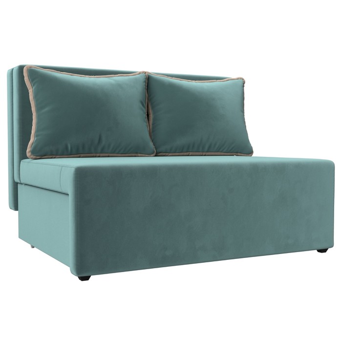 Диван прямой «Лагуна», механизм выкатной, велюр, цвет бирюзовый / бежевый