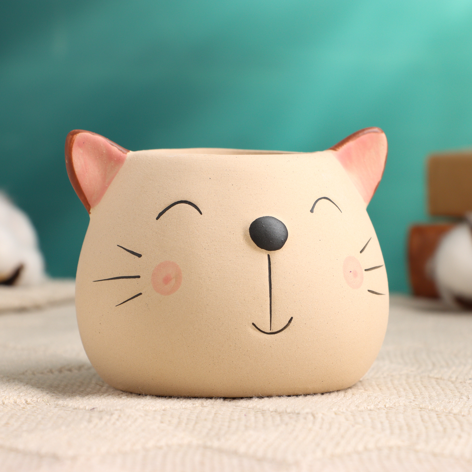 Кашпо «Добрый Котик», 9х9х7см, бежевый 9944590