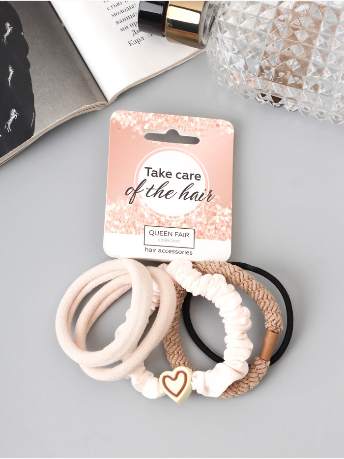 Резинка для волос QF «Жанет», набор 5 шт., нежность, 5 см - Фото 1