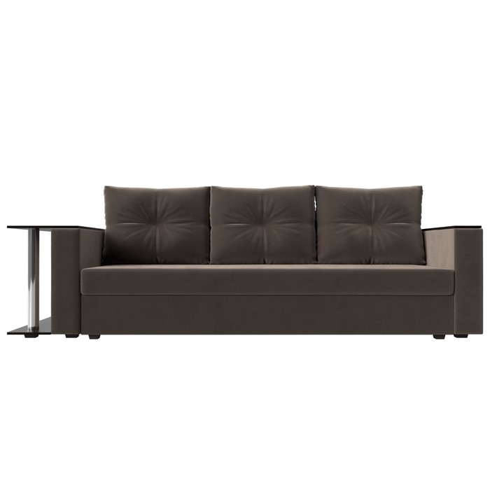 Прямой диван «Атланта Лайт», стол слева, механизм еврокнижка, велюр, цвет коричневый - Фото 1