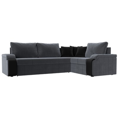 Угловой диван «Николь», правый, механизм дельфин, велюр / экокожа, цвет серый / чёрный