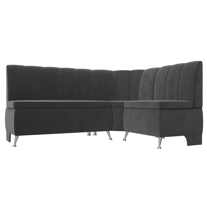 Кухонный диван «Кантри», правый угол, без механизма, велюр, цвет серый