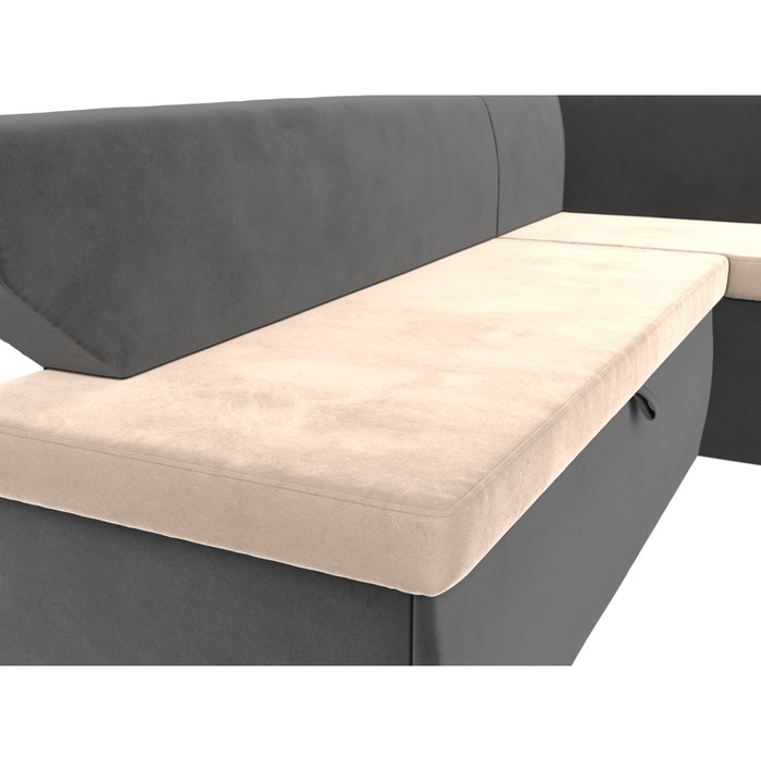 Кухонный диван «Омура», правый угол, механизм дельфин, велюр, цвет бежевый / серый - фото 1908095235