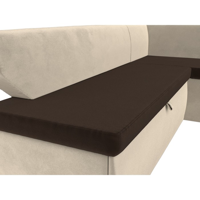 Кухонный диван «Омура», правый, механизм дельфин, микровельвет, цвет коричневый / бежевый - фото 1908095247