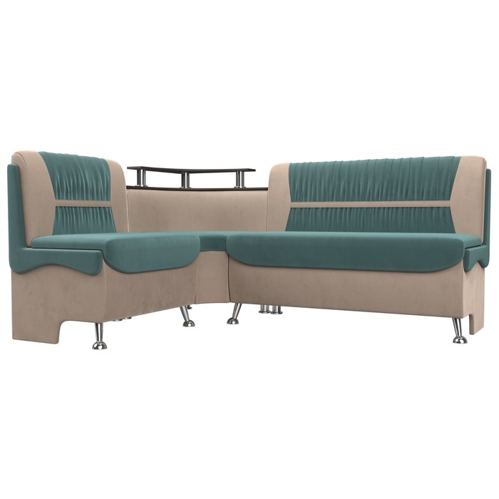 Кухонный диван «Сидней», левый угол, без механизма, велюр, цвет бирюзовый / бежевый - фото 1908095256