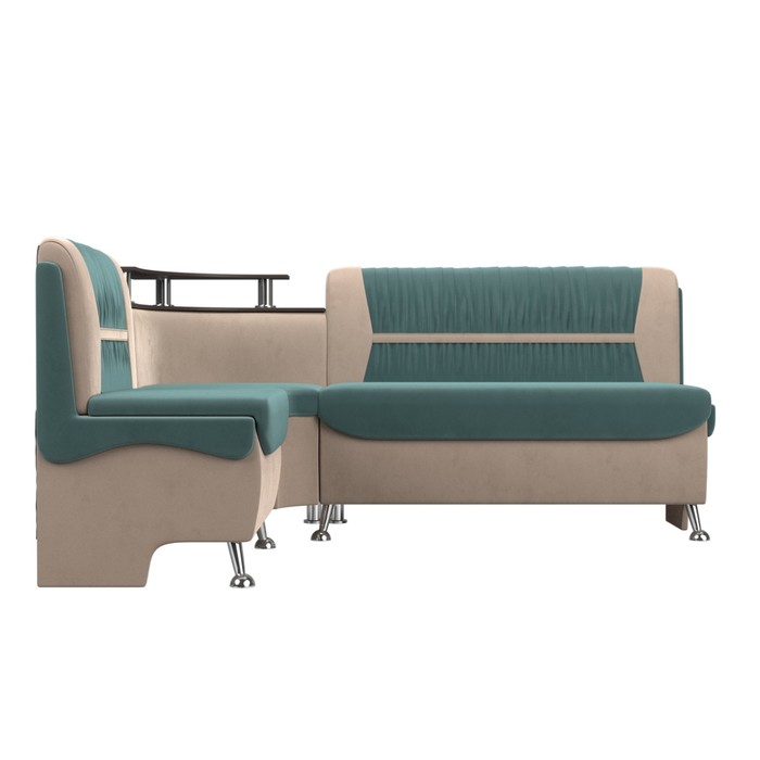 Кухонный диван «Сидней», левый угол, без механизма, велюр, цвет бирюзовый / бежевый - фото 1927075081