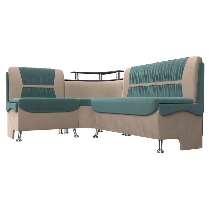 Кухонный диван «Сидней», левый угол, без механизма, велюр, цвет бирюзовый / бежевый - фото 1908095258