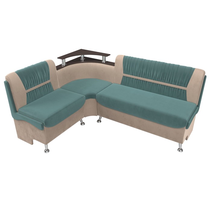 Кухонный диван «Сидней», левый угол, без механизма, велюр, цвет бирюзовый / бежевый - фото 1927075084