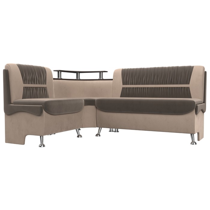 Кухонный диван «Сидней», левый угол, без механизма, велюр, цвет коричневый / бежевый - фото 1908095267