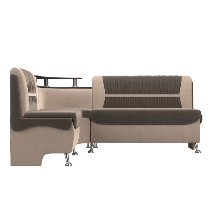 Кухонный диван «Сидней», левый угол, без механизма, велюр, цвет коричневый / бежевый - фото 1927075092