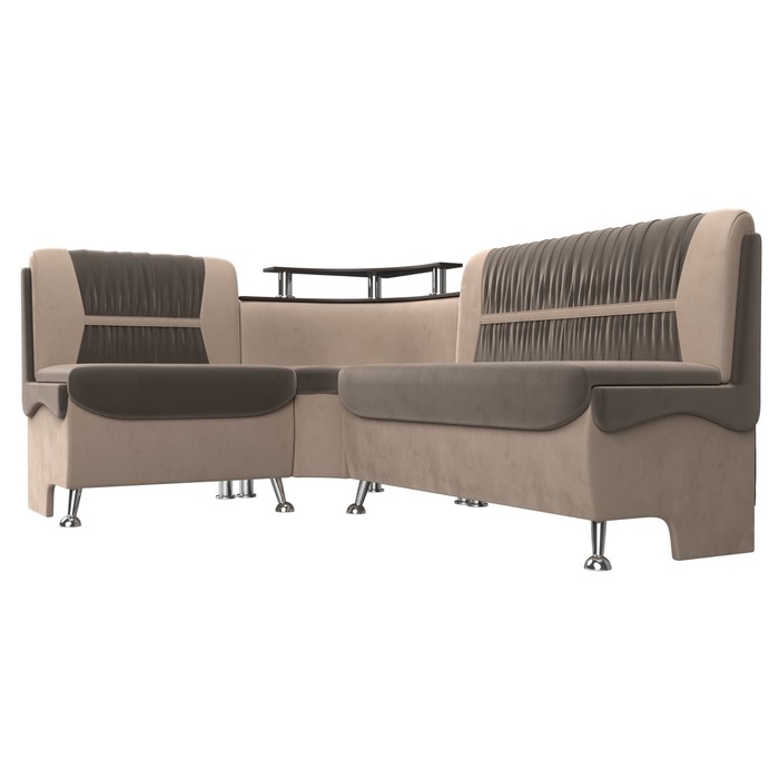Кухонный диван «Сидней», левый угол, без механизма, велюр, цвет коричневый / бежевый - фото 1927075093