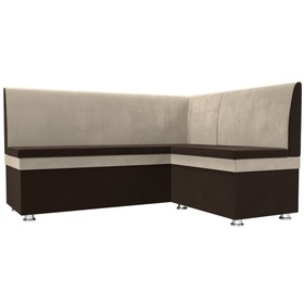 Кухонный диван «Уют», правый угол, без механизма, микровельвет, цвет коричневый / бежевый