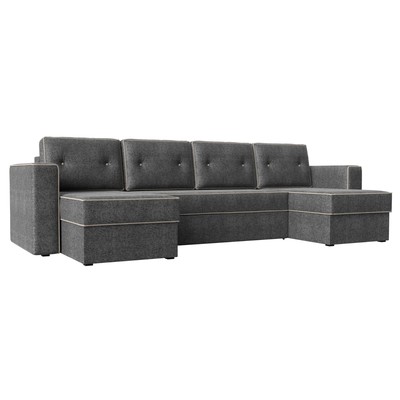 П-образный диван «Принстон», механизм еврокнижка, рогожка, цвет серый / бежевый