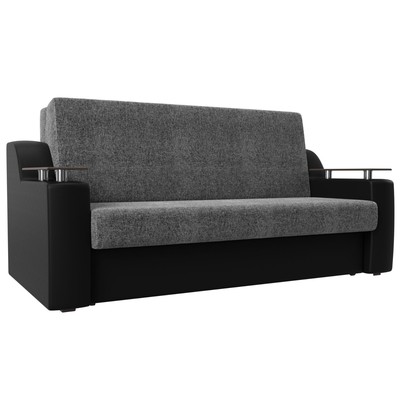 Прямой диван «Сенатор 160», механизм аккордеон, рогожка / экокожа, цвет серый / чёрный