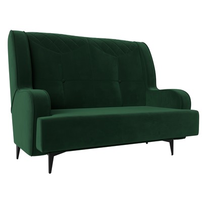 Прямой диван «Неаполь», 2-х местный, без механизма, велюр, цвет зелёный