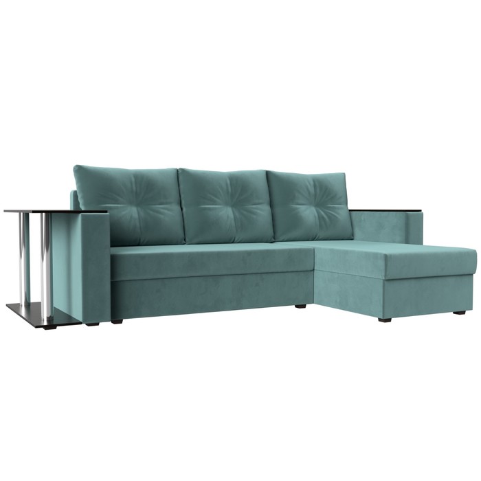 Угловой диван «Атланта Лайт», правый угол, механизм еврокнижка, велюр, цвет бирюзовый - Фото 1