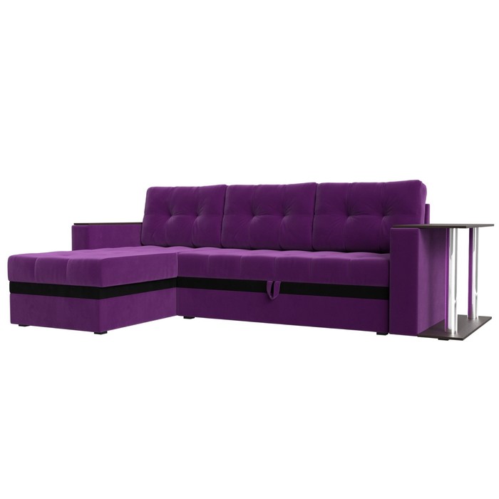 Угловой диван «Атланта М», левый, дельфин, микровельвет, цвет фиолетовый / вставка чёрная - Фото 1