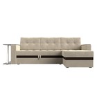 Угловой диван «Атланта М», правый, дельфин, микровельвет, бежевый / вставка коричневая - Фото 2