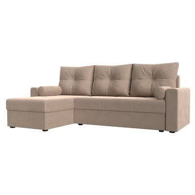Угловой диван «Верона Лайт», еврокнижка, левый угол, велюр, цвет бежевый