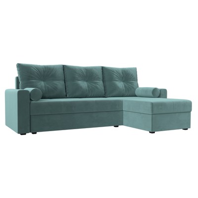 Угловой диван «Верона Лайт», еврокнижка, правый угол, велюр, цвет бирюзовый