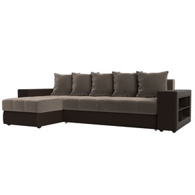 Угловой диван «Дубай», левый, механизм еврокнижка, велюр / экокожа, цвет коричневый