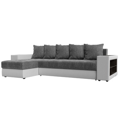 Угловой диван «Дубай», левый, механизм еврокнижка, рогожка / экокожа, цвет серый / белый