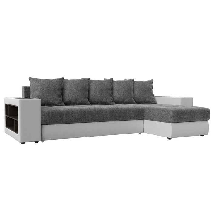 Угловой диван «Дубай», правый, механизм еврокнижка, рогожка / экокожа, цвет серый / белый - Фото 1