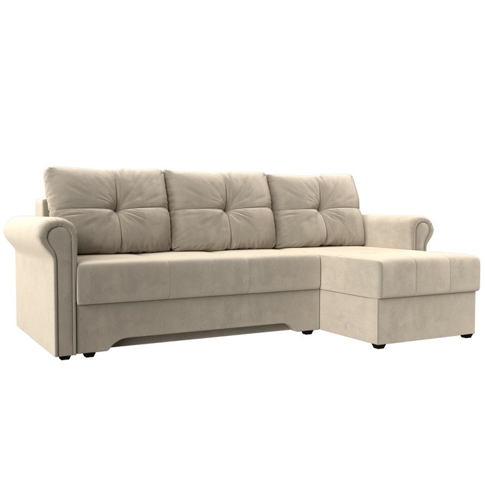 Угловой диван «Леон», правый угол, механизм еврокнижка, микровельвет, цвет бежевый - Фото 1