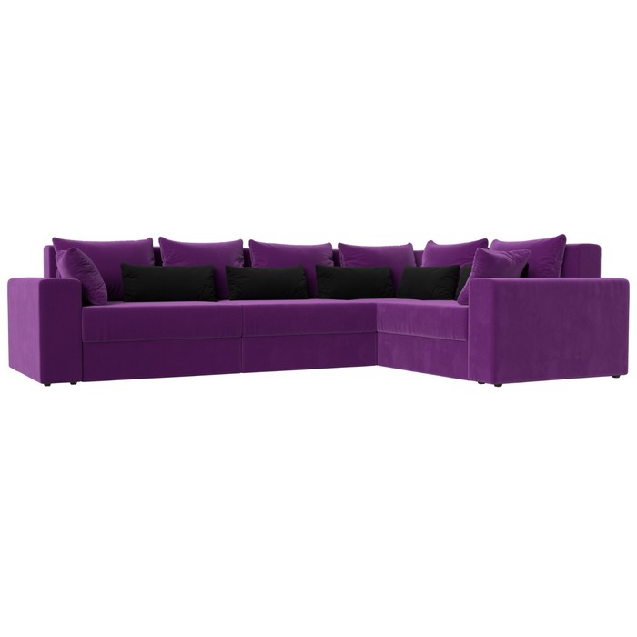 Угловой диван «Майами Long», правый, механизм еврокнижка, микровельвет, фиолетовый/чёрный - Фото 1