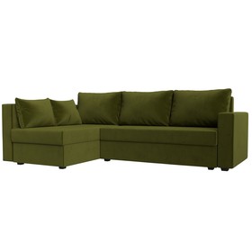Угловой диван «Мансберг», механизм еврокнижка, угол левый, микровельвет, цвет зелёный