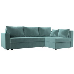 Угловой диван «Мансберг», механизм еврокнижка, угол правый, велюр, цвет бирюзовый