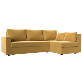 Угловой диван «Мансберг», механизм еврокнижка, угол правый, микровельвет, цвет жёлтый