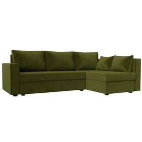Угловой диван «Мансберг», механизм еврокнижка, угол правый, микровельвет, цвет зелёный
