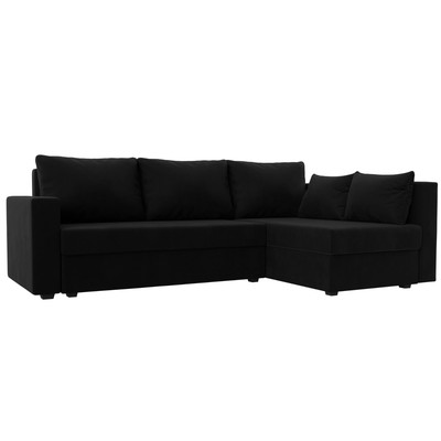 Угловой диван «Мансберг», механизм еврокнижка, угол правый, микровельвет, цвет чёрный