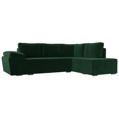 Угловой диван «Хьюго», правый угол, механизм еврокнижка, велюр, цвет зелёный