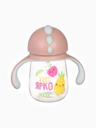 Поильник - непроливайка детский с силиконовой трубочкой «Фрукты», 260 мл., с ручками, розовый - Фото 3