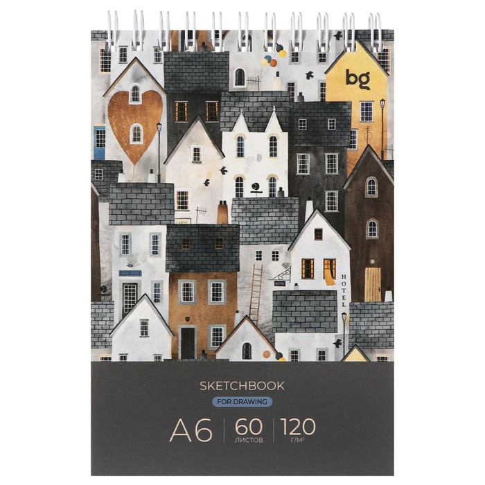 Скетчбук-блокнот А6, 60 листов на гребне "Хюгге", картонная обложка, блок 120 г/м2, МИКС