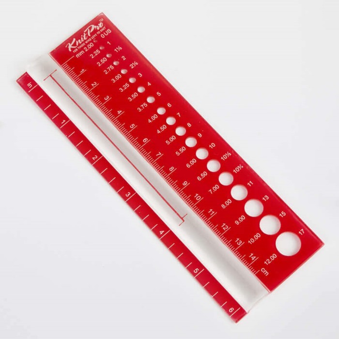 Линейка для определения размера спиц KnitPro, прямоугольная красная 10701 - Фото 1