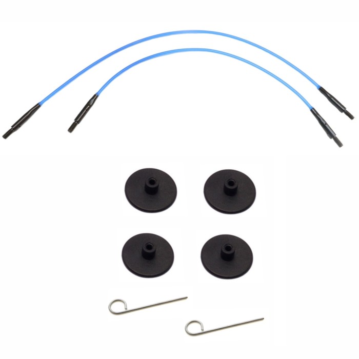 Набор Indigo: 2 голубых тросика, 4 заглушки, 2 кабельных ключика KnitPro, 10640