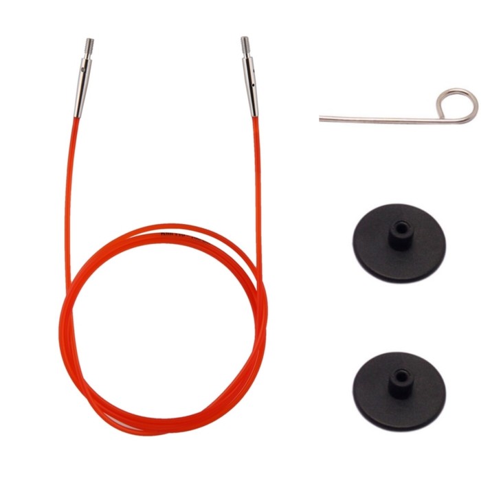 Набор: красный тросик 76 см (100 см), заглушки и кабельный ключик KnitPro, 10635