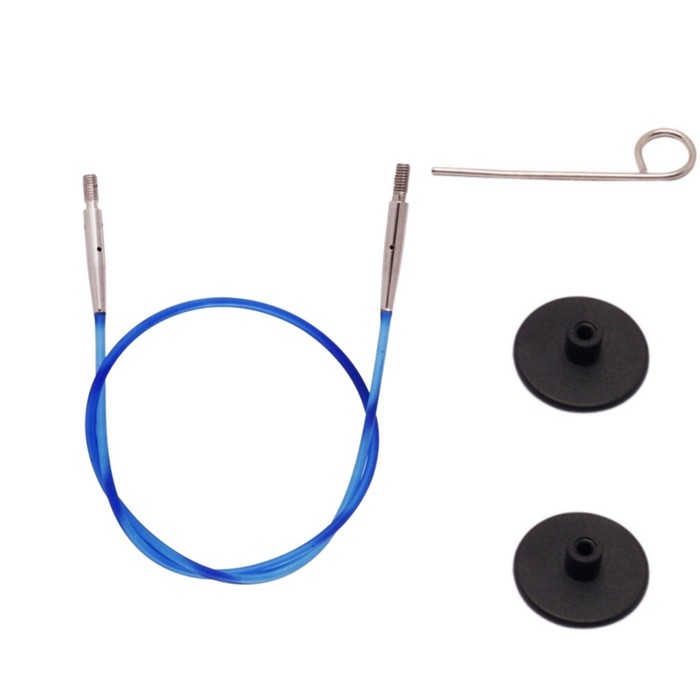 Набор: синий тросик 29 см (50 см), заглушки и кабельный ключик KnitPro, 10632 - Фото 1