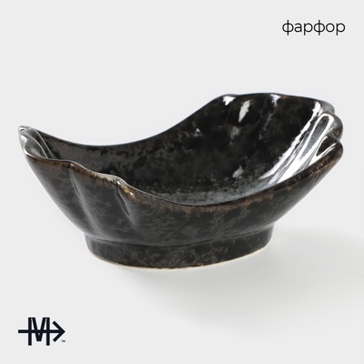 Салатник Magistro «Ночной дождь», 13×8×4.5 см, фарфор, чёрный