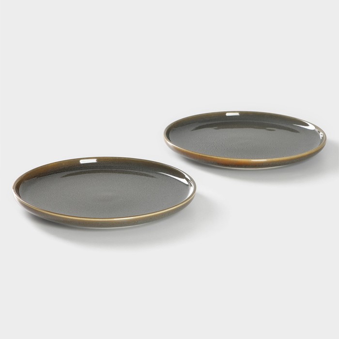 Набор тарелок фарфоровых десертных Magistro Fog, 2 предмета: d=20 см, цвет серый - фото 1909563820