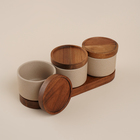 Набор банок для сыпучих продуктов на подставке SL Home «Стоун форест», 4 предмета: 3 банки 220 мл, подставка, керамика - Фото 2