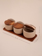 Банки для сыпучих SL Home «Стоун форест», 400 мл, на подставке 34×10 см, набор 3 шт., керамика, бежевые - Фото 2