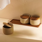 Банки для сыпучих SL Home «Стоун форест», 400 мл, на подставке 34×10 см, набор 3 шт., керамика, бежевые - Фото 8