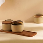 Банки для сыпучих SL Home «Стоун форест», 400 мл, на подставке 34×10 см, набор 3 шт., керамика, бежевые - Фото 9