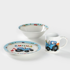 Набор детской посуды из керамики «Синий трактор», 3 предмета: кружка 240 мл, миска d=18 см, тарелка d=19 см - фото 9474023
