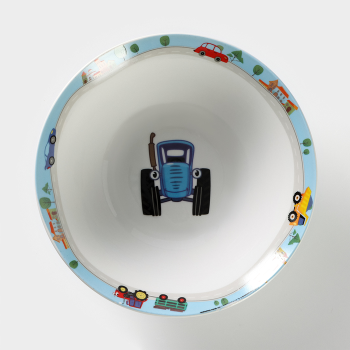 Набор детской посуды из керамики «Синий трактор», 3 предмета: кружка 240 мл, миска d=18 см, тарелка d=19 см - фото 1908095638