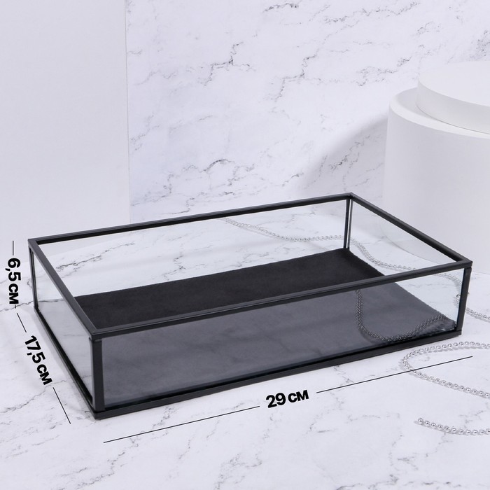 Органайзер для хранения «Square», 1 секция, стеклянный, 29 × 17,5 × 6,5 см, цвет прозрачный/чёрный